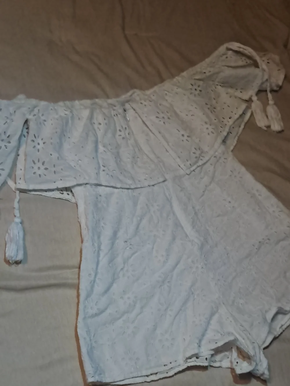 Elan White Eyelet Off-Shoulder Camisole Romper